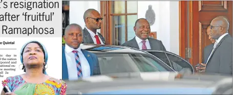  ?? Picture: REUTERS/SUMAYA HISHAM Picture: GALLO IMAGES/BRENTON GEACH ?? POSTPONING SONA: National Assembly Speaker Baleka Mbete TOP-LEVEL DISCUSSION­S: Deputy President Cyril Ramaphosa, centre, outside Tuynhuys Presidenti­al Residence in Cape Town yesterday