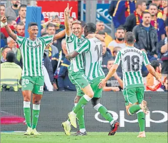  ?? REUTERS ?? Real Betis' Joaquin celebrates scoring their second goal against Barcelona at Camp Nou on Sunday.