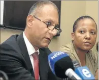  ?? Picture: PUXLEY MAKGATHO ?? PAYDAY: Leigh Day’s Richard Meeran and Zanele Mbuyisa at the media briefing on the silicosis case yesterday.