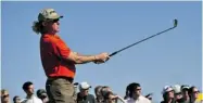  ?? GLYN KIRK/ AFP/GETTY IMAGES ?? Spain’s Miguel Angel Jimenez tees off on the 15th. He arrived at the clubhouse with a 3-under-139 for his two trips.