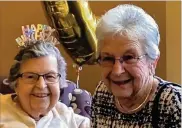  ?? CONTRIBUTE­D ?? Eileen Shoemaker and her younger sister, Marlene Freund, 87, are pictured at Eileen’s 99th birthday, in 2019. She turn 100this pastMarch 15. She died July 30 of double pneumonia, apparently caused byCOVID-19.