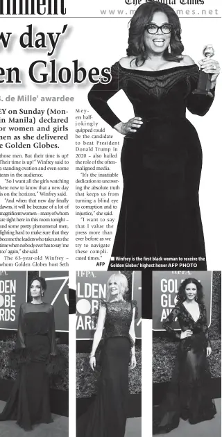  ??  ?? Winfrey is the first black woman to receive the Golden Globes' highest honor