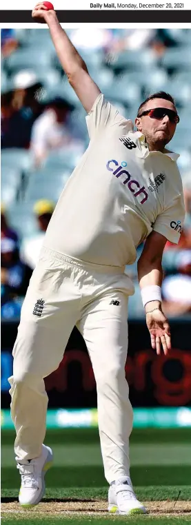  ?? AP ?? Wrong ’un: paceman Ollie Robinson bowling spin in Adelaide