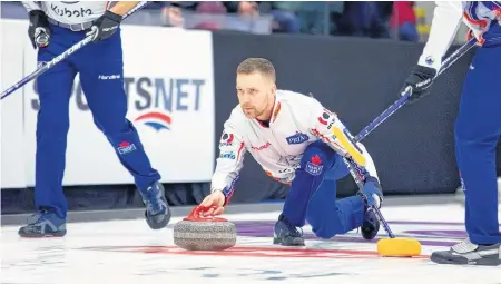  ?? GRAND SLAM OF CURLING PHOTO ?? Brad Gushue and his St. John's rink won their first three games at the Canadian Open Grand Slam of Curling event this week in Yorkton, Sask., making them one of the first two teams to qualify for the playoffs at the event.