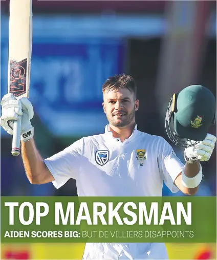 ?? Picture: Gallo Images ?? PITCH PERFECT. Aiden Markram acknowledg­es the crowd after scoring a century against Zimbabwe on the first day of the Test in Port Elizabeth yesterday.