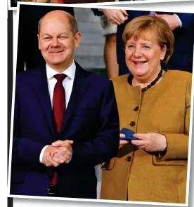  ?? ?? Controvers­ial: A Berlin demonstrat­ion in favour of legalising drugs (top) and Angela Merkel with Olaf Scholz