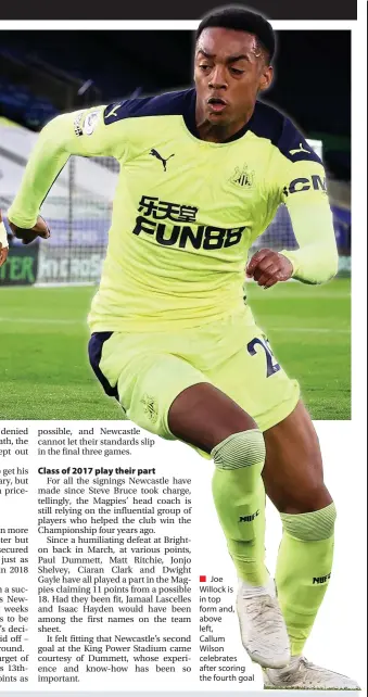  ??  ?? ■ Joe
Willock is in top form and, above left,
Callum
Wilson celebrates after scoring the fourth goal