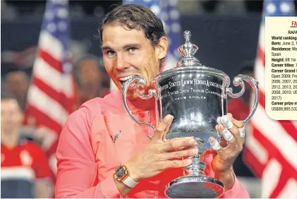  ?? REUTERS ?? Rafael Nadal holds the US Open trophy after defeating Kevin Anderson in the final.