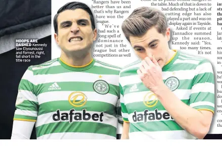  ??  ?? HOOPS ARE DASHED Kennedy saw Elyounouss­i and Forrest, right, fall short in the title race