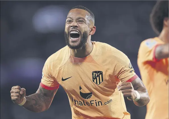  ?? Foto: GETTY ?? Memphis Depay celebra el quinto tanto del Atlético de Madrid en el tiempo de descuento. Un auténtico golazo el que hizo el neerlandés