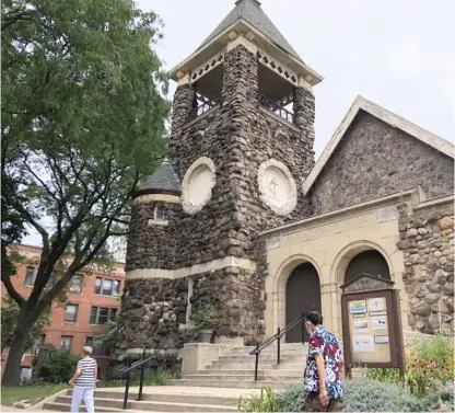  ?? MARK BROWN/SUN-TIMES ?? Epworth United Methodist Church, 5253 N. Kenmore Ave., is noted for its exterior walls, which are clad in boulders brought in by barge from Wisconsin via Lake Michigan.