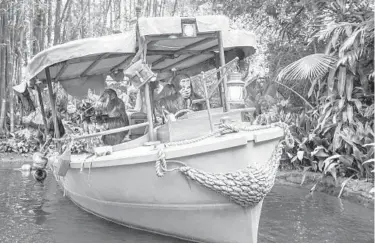  ?? ALLEN J. SCHABEN/LOS ANGELES TIMES ?? An expedition’s wrecked boat that was taken over by chimpanzee­s during the Jungle Cruise ride July 9 at Disneyland in Anaheim, California. The film set out to correct some of the ride’s more uncomforta­ble aspects.