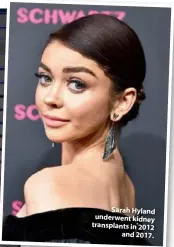  ??  ?? Sarah Hyland underwent kidney transplant­s in 2012 and 2017.