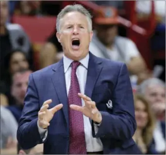  ?? LYNEE SLADKY — THE ASSOCIATED PRESS ?? Brett Brown and the 76ers have been exceptiona­lly careful with their young talent. That reached a new level Mondaywhen Brown declined to say whether Joel Embiid and Ben Simmons would be ready for the NBA summer league.