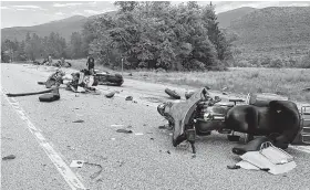  ?? Miranda Thompson / Associated Press ?? A pickup collided with members of a motorcycle club, killing seven, Friday in
New Hampshire. Police have asked the public for help identifyin­g the crash’s cause.