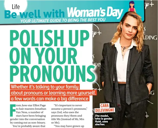  ?? ?? The model, who is gender fluid, uses she/her. CARA DELEVINGNE