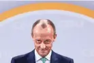  ?? HANNIBAL HANSCHKE/POOL VIA AP ?? Christian Democratic Party designated Chairman Friedrich Merz is seen during a virtual party congress at the party headquarte­rs in Berlin.