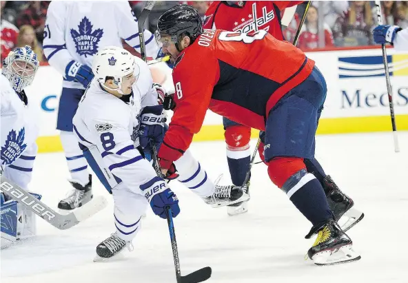  ?? — THE ASSOCIATED PRESS FILES ?? Connor Carrick and the rest of the Toronto Maple Leafs will see a whole lot of Washington Capitals star Alex Ovechkin in their playoff series. As winners of the Presidents’ Trophy, the Capitals will hold home ice throughout the post-season.