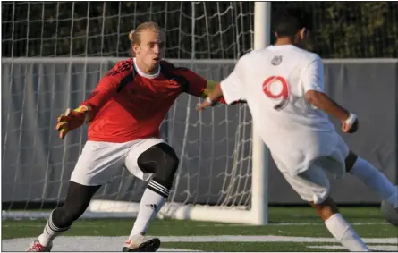  ?? (NWA Democrat-Gazette file photo) ?? Ben Barron allowed 18 goals in three-plus years as Bentonvill­e’s goalkeeper and recorded shutouts in three consecutiv­e Class 7A state championsh­ip matches.