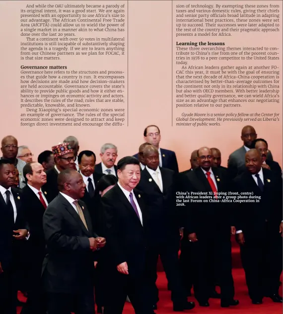  ??  ?? China’s President Xi Jinping (front, centre) with African leaders after a group photo during the last Forum on China-Africa Cooperatio­n in 2018.