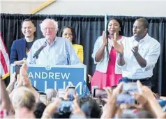  ?? SARAH ESPEDIDO/STAFF PHOTOGRAPH­ER ?? Vermont Sen. Bernie Sanders said Friday that a primary victory by Democratic governor candidate Andrew Gillum “would be an extraordin­ary step for Florida.”