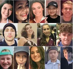  ??  ?? Pictured are the 14 students among those that were all shot dead at Marjory Stoneman Douglas School in Parkland, Florida, on Wednesday by gunman Nikolas Cruz.