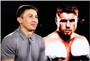  ?? AP PHOTO BY KATHY WILLENS ?? IBF and WBC world middleweig­ht boxing champion Gennady Golovkin, left, poses beside a giant photograph of his upcoming opponent, six-time title holder Saul “Canelo” Alvarez of Mexico, during an interview ahead of their Sept. 16th Las Vegas superfight,...