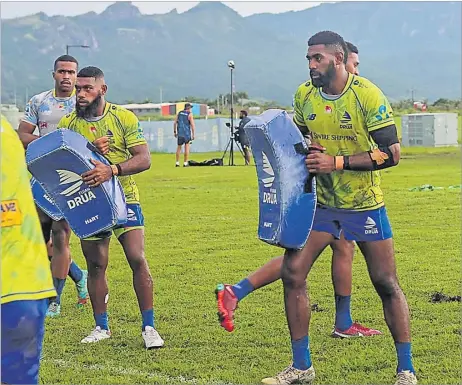  ?? Picture: FIJIAN DRUA FB PAGE ?? Fijian Drua players Peni Matawalu, left, and Epeli Momo during a training session.