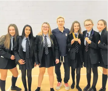  ??  ?? Olympic gymnast Craig Heap had students jumping for joy when he visited the Hyndburn Academy in Rishton
