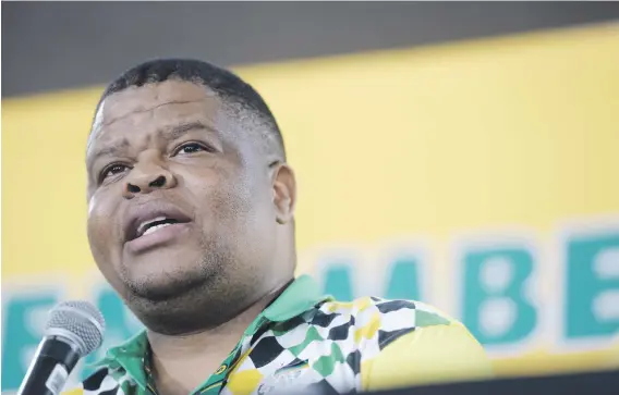  ?? Picture: Yeshiel Panchia ?? AT THE MIC. David Mahlobo yesterday spoke to the media and delivered a report regarding the comittee on safety and security at the ANC’s 54th National Conference in Johannesbu­rg.