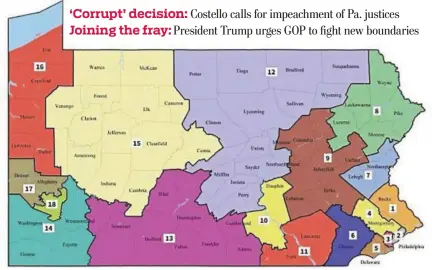  ?? ASSOCIATED PRESS ?? Political experts say the new Congressio­nal district lines drawn up by the Pennsylvan­ia Supreme Court favor Democrats in the 2018 election.