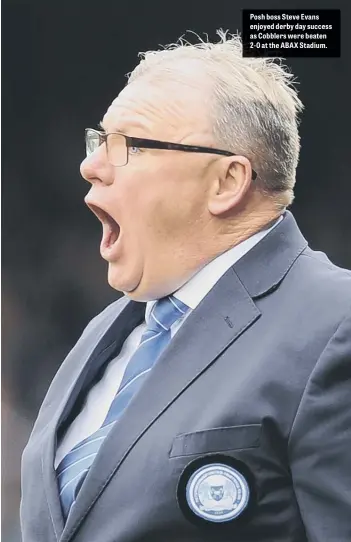  ??  ?? Posh boss Steve Evans enjoyed derby day success as Cobblers were beaten 2-0 at the ABAX Stadium. Published by East Midlands Newspapers Ltd, Suite B, Unex House, Bourges Boulevard, Peterborou­gh PE1 1NG. Printed by Sheffield Web, Caxton Way, Outgang...