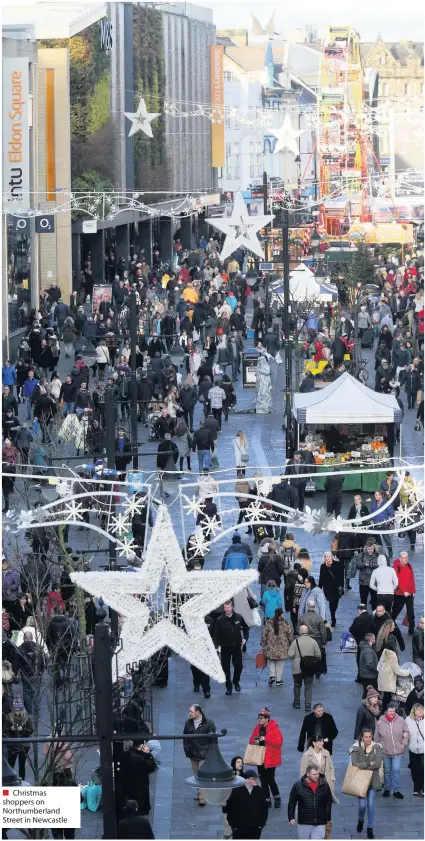  ??  ?? ■ Christmas shoppers on Northumber­land Street in Newcastle