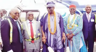  ??  ?? From left: Chairman, Caverton Offshore Group, Mr. Remi Makanjuola; Group Managing Director NNPC, Dr. Maikanti Baru; Oba of Lagos Rilwan Akiolu; former Group Managing Director, NNPC, King Edmond Dakoru; and Managing Director/ CEO, Nigerian Stock...