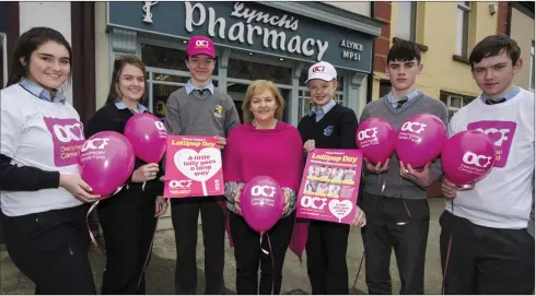  ?? Photo by John Reidy ?? Pharmacist Aileen Lynch pictured with Transition Year students from St Joseph’s Girls’ and St Patrick’s Boys’ secondary schools in a Lollipop Day promotion outside the pharmacy. Included are: Moya Sheehan, Oonagh O’Keeffe, Ethan Reidy, Aileen Lynch,...