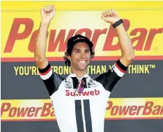  ?? CHRIS GRAYTHEN/GETTY IMAGES ?? Michael Matthews of Australia riding for Team Sunweb celebrates on the podium after winning Stage 16 of the 2017 Le Tour de France.