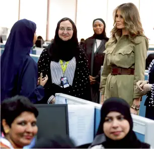  ?? AFP ?? Melania Trump visits GE All women business process service centre in Riyadh. —