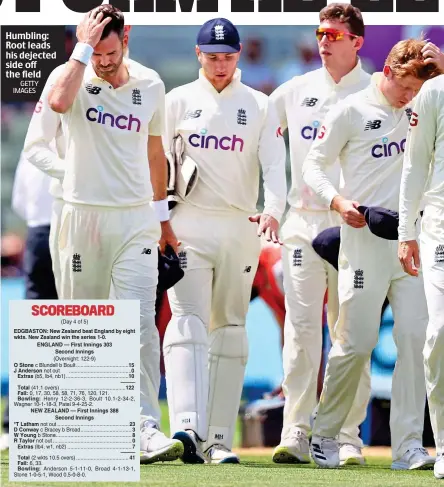  ?? GETTY IMAGES ?? Humbling: Root leads his dejected side off the field