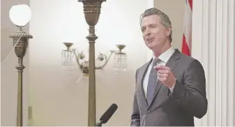  ?? RICH PEDRONCELL­I/AP ?? California Gov. Gavin Newsom delivers his first state of the state address Tuesday.