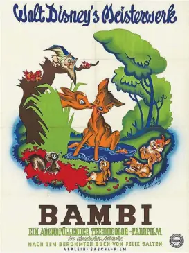  ??  ?? Mit „Klopfer“und Freunden: Werbeplaka­t für „Bambi“, 1951