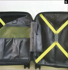 ??  ?? (5) Geräumig: Der For Flight II bietet mit zwei elastische­n Kreuzpackg­urten sowie Trennwände­n und Taschen mit und ohne Reißversch­lüsse ein komfortabl­es Innenleben