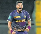  ?? ANI ?? KKR’s Umesh Yadav has given his team early breakthrou­ghs.