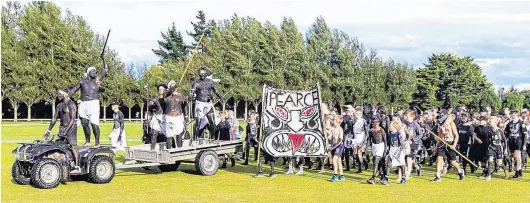  ?? PHOTO: FACEBOOK/SOUTHLAND BOYS' HIGH SCHOOL ?? Zero tolerance . . . Southland Boys' High School pupils wear blackface at their sports day in 2020, one of several occasions when Pearce House members appeared to use indigenous cultures as costume.