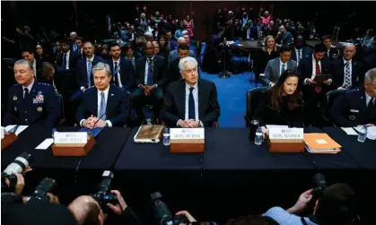  ?? Officials at the Senate hearing on Monday Photograph: Julia Nikhinson/Reuters ??