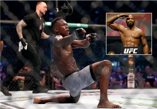  ?? GETTY IMAGES ?? Israel Adesanya starts as favourite against Yoel Romero, inset, but the Cuban will be a dangerous opponent for the Kiwi fighter.