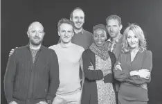  ?? PHOTOS BY CHARLIE GRAY, EPA ?? The Cursed Child team: co- writer and director John Tiffany, left; star Jamie Parker; playwright Jack Thorne; Noma Dumezweni, who plays a grown- up Hermione Granger; Paul Thornley, who plays Ron Weasley; and J. K. Rowling.