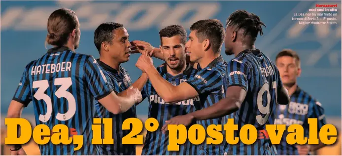  ?? GETTY ?? Nerazzurri mai così in alto La Dea non ha mai finito un torneo di Serie A al 2o posto. Miglior risultato: 3a