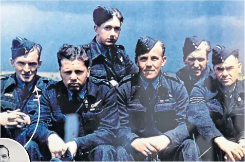  ?? ?? Johnny Johnson with his Dambuster crew, above; in 1962, left; and today, bottom. Right, Lancaster Bombers used in the raid