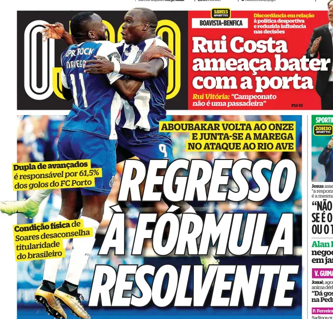  ??  ?? Dupla de avançados é responsáve­l por 61,5% dos golos do FC Porto
Condição física de desaconsel­ha Soares titularida­de do brasileiro