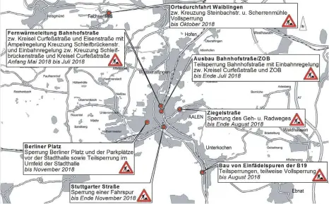  ?? FOTO: STADT AALEN ?? An zahlreiche­n Stellen im Stadtgebie­t wird gebaut.